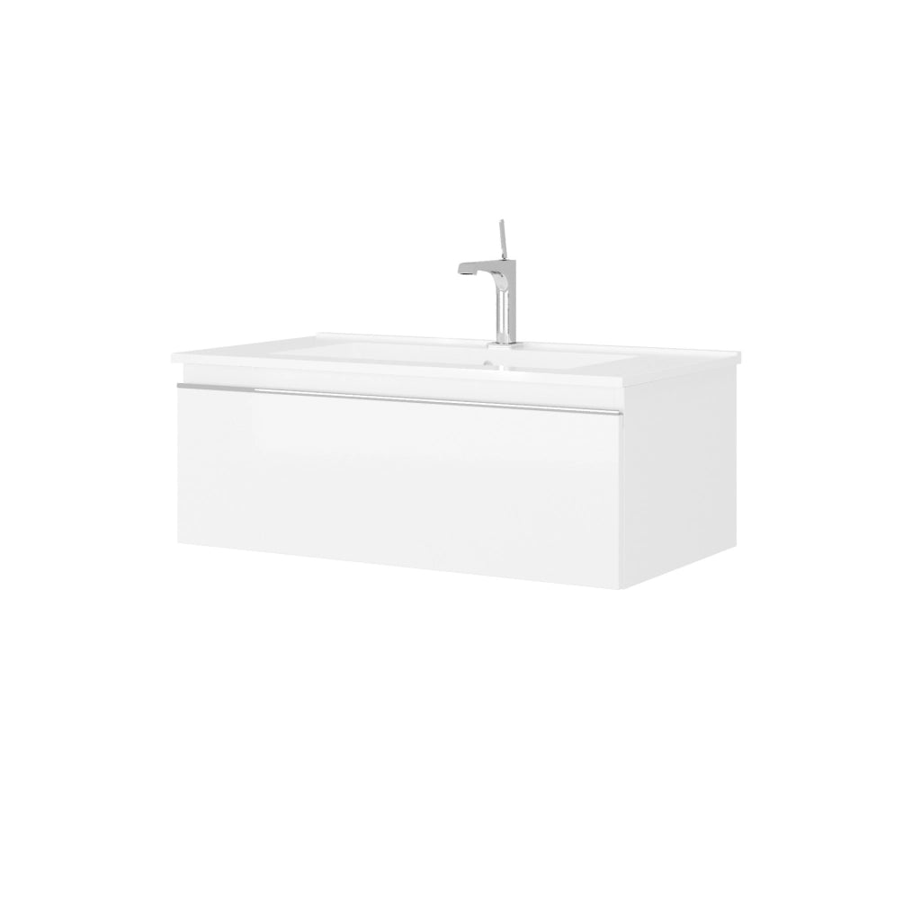 Composizione bagno sospesa 1 cassetto, lavabo da 81cm colore bianco più specchiera retroilluminata a led