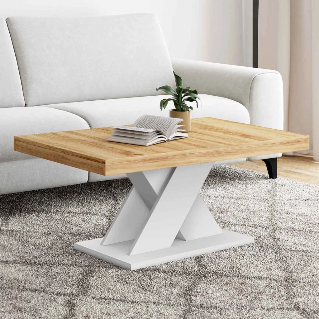IDMarket - Mesa de centro ALICIA con base en X efecto macizo blanco