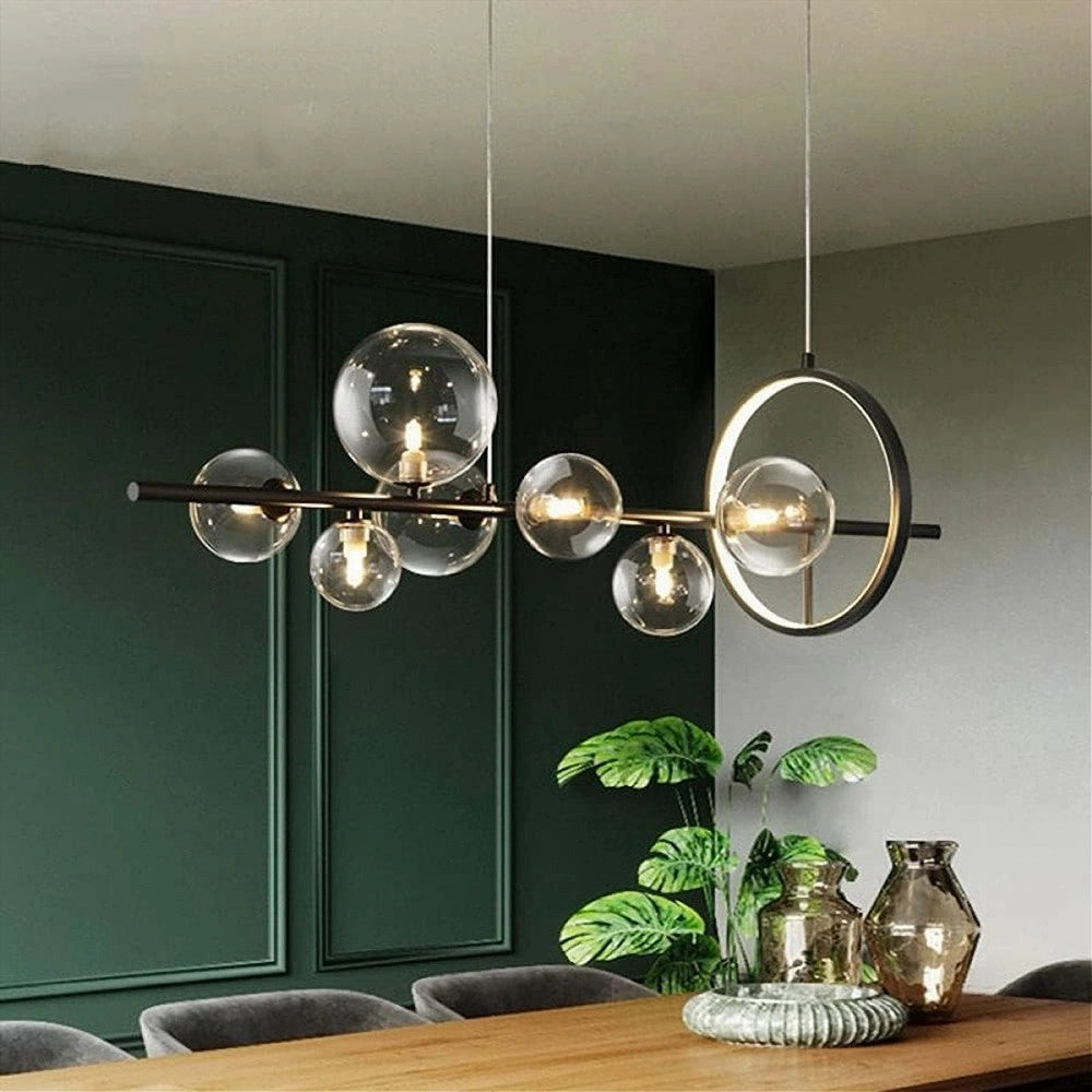 Trade Shop - Lampadario Moderno A Sospensione Nero 7 Sfere G9 Bolle In Vetro Con Cerchio 71676 -