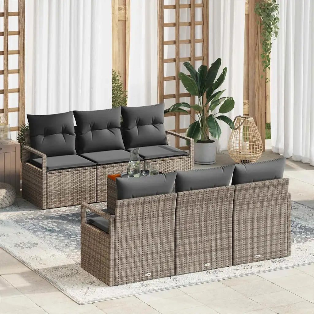 Set Divano da Giardino 7 pcs Grigio polyrattan