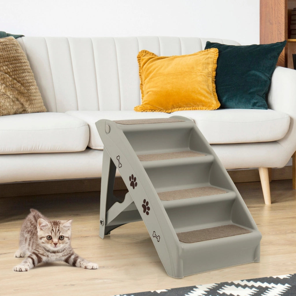 Scaletta di plastica pieghevole per animali, Scala di plastica con 4 gradini per interno ed esterno Grigio-Giochi e accessori per cani