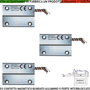 Sensore Magnetico Antifurto Porte Ferro Interbloccata Posizione Aperta o Chiusa 3 Pezzi Contatto Reed Campo 20 mm 5 Fili 3 Scambio C.NC.NA 2 Tamper Tensione Max 30 V 10 W Fissaggio Tramite Fori IP65