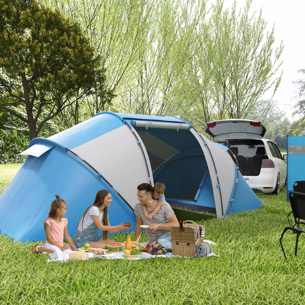 Tenda da Campeggio Familiare 4-6 Persone ¨C Xylo ¨C 2 Camere con Borsa 430x230x170cm Blu Bianco