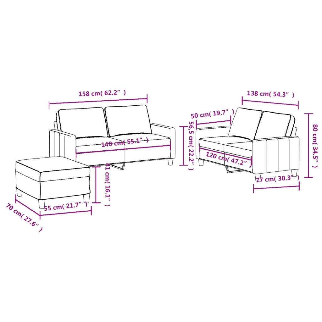 Set di Divani 3 pz con Cuscini Marrone in Tessuto 3201455