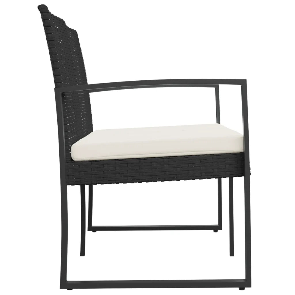 Panca da Giardino a 2 Posti con Cuscini in Rattan PP Nero 360209