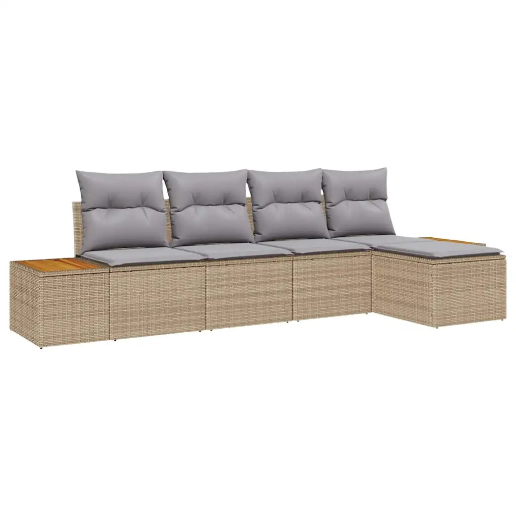 Set Divano da Giardino con cuscino 5 pcs Beige Poly Rattan