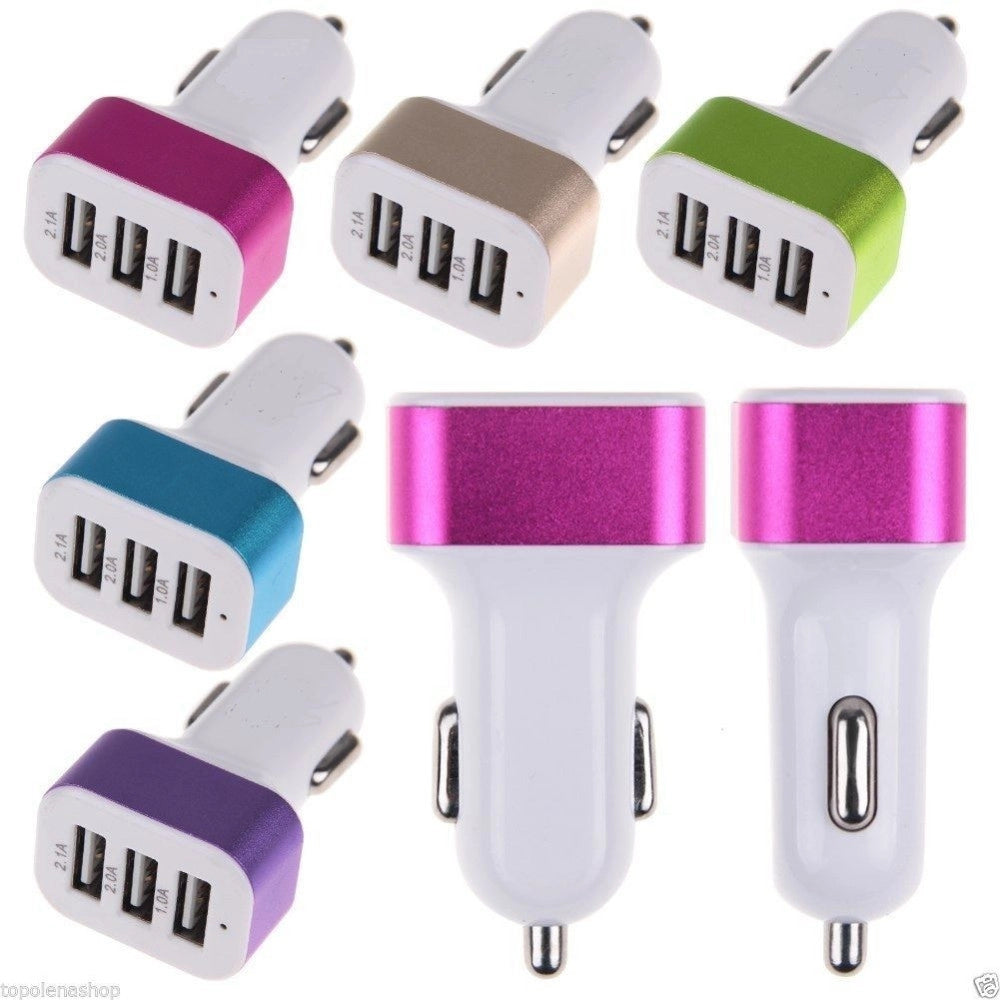 Trade Shop - Caricatore Carica Batteria Universale Per Auto Accendisigari 3 Usb 2,1a 2a 1a -