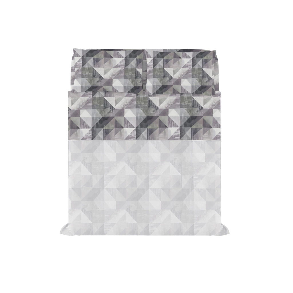 Set Lenzuola Matrimoniale con Stampa Sopra Sotto e Federe Linea River Sepik Grey