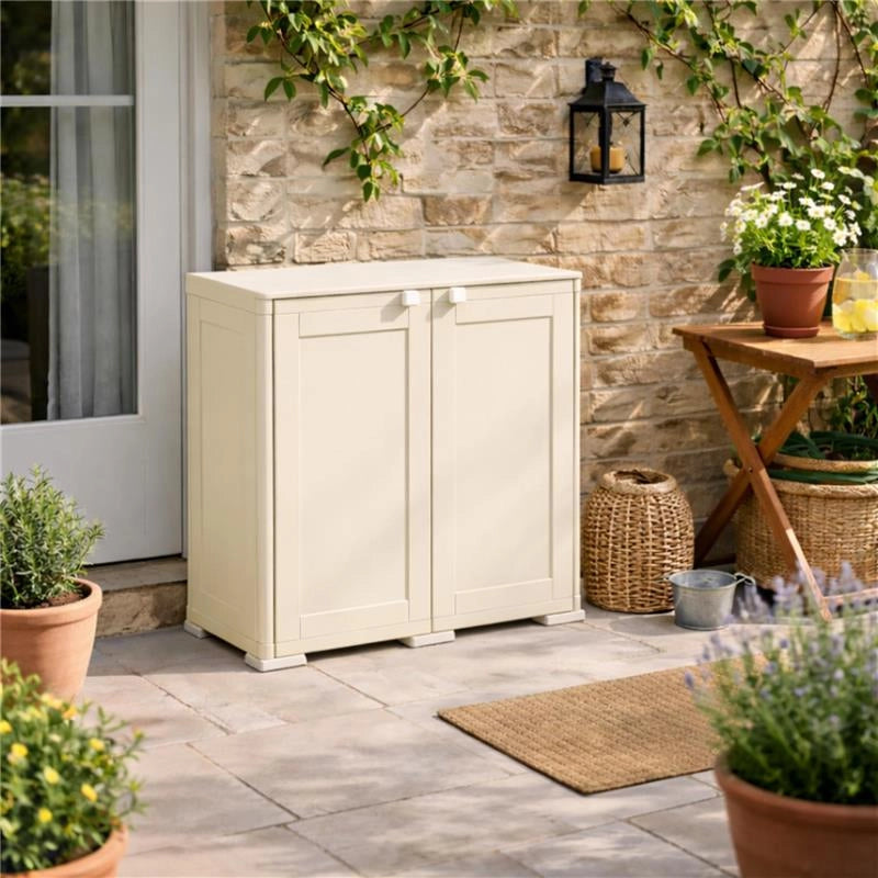 ARMADIO DA ESTERNO COPERTO 2 RIPIANI PANNA 79X43X85,5 CM  – MOBILE COMPATTO SALVASPAZIO PER BALCONE E VERANDA