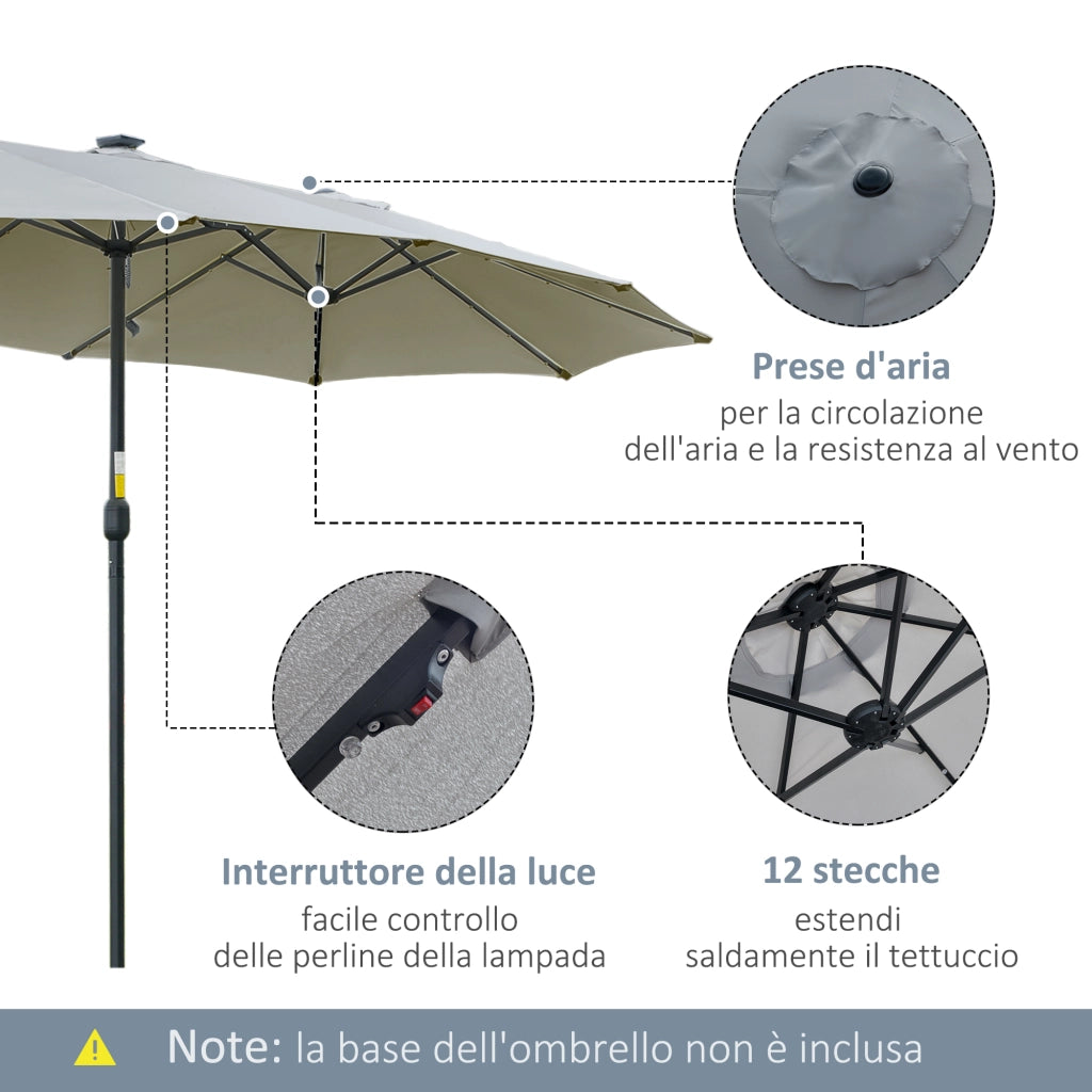 Ombrellone da Giardino Doppio con Luci LED ¨C Minimal ¨C Grigio Chiaro 4.5m