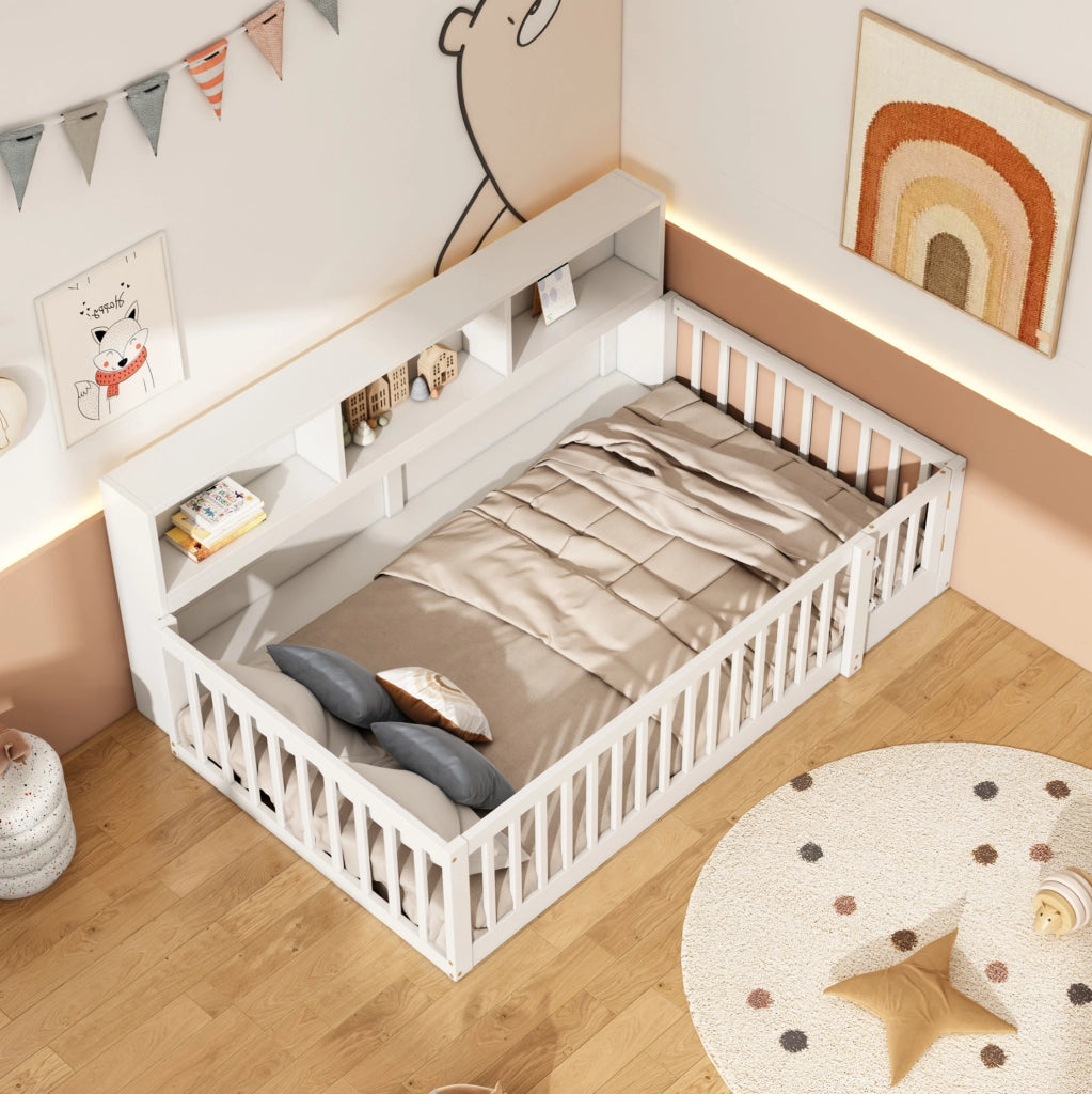 Letto daybed 90x200 cm con sponde di sicurezza e vani laterali