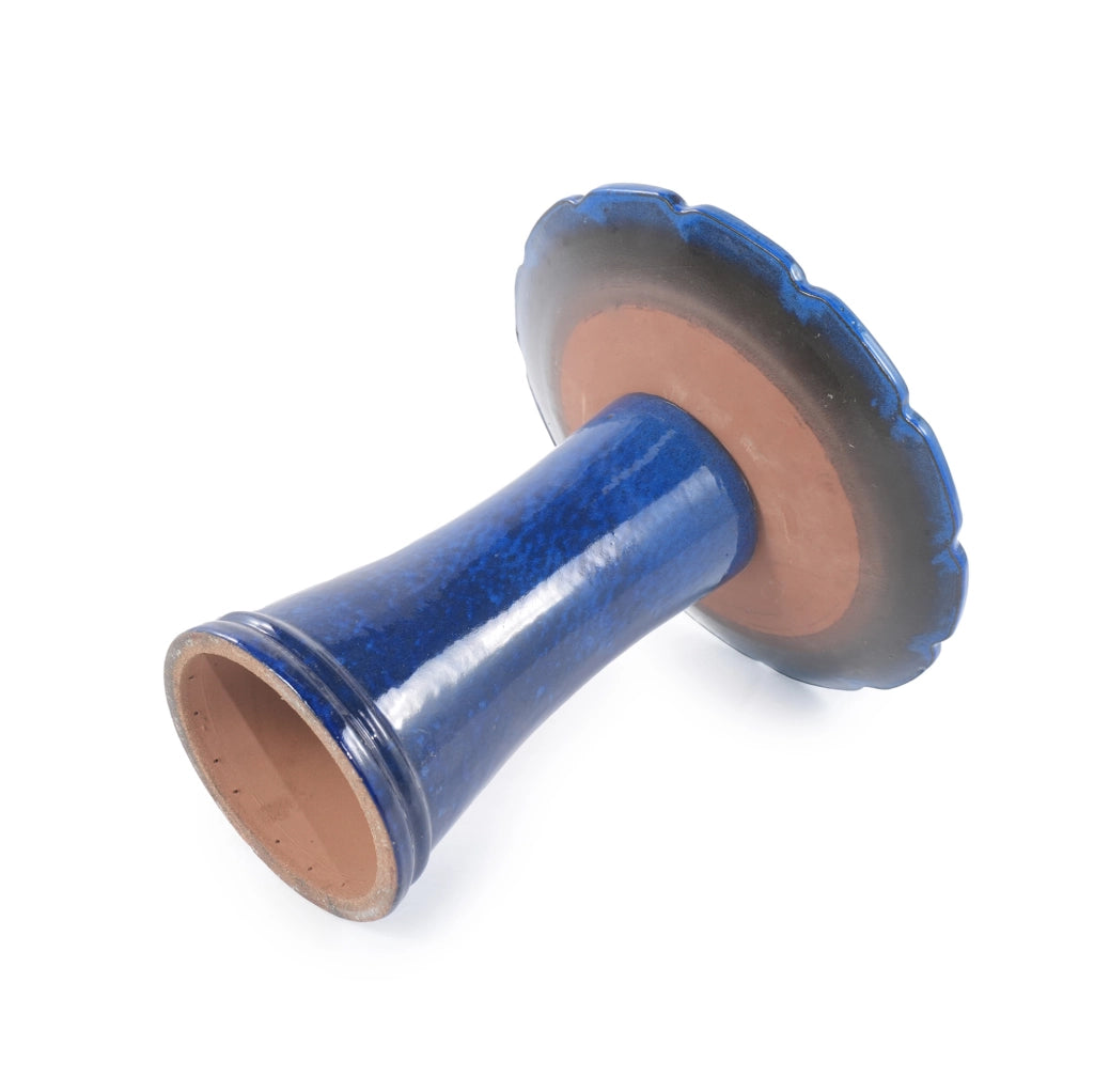 Fontana per uccelli in ceramica fatta a mano, Ø 43 cm, altezza 45 cm, colore blu reale lucido con motivo a spirale, resistente alle intemperie e al gelo per giardino e balcone