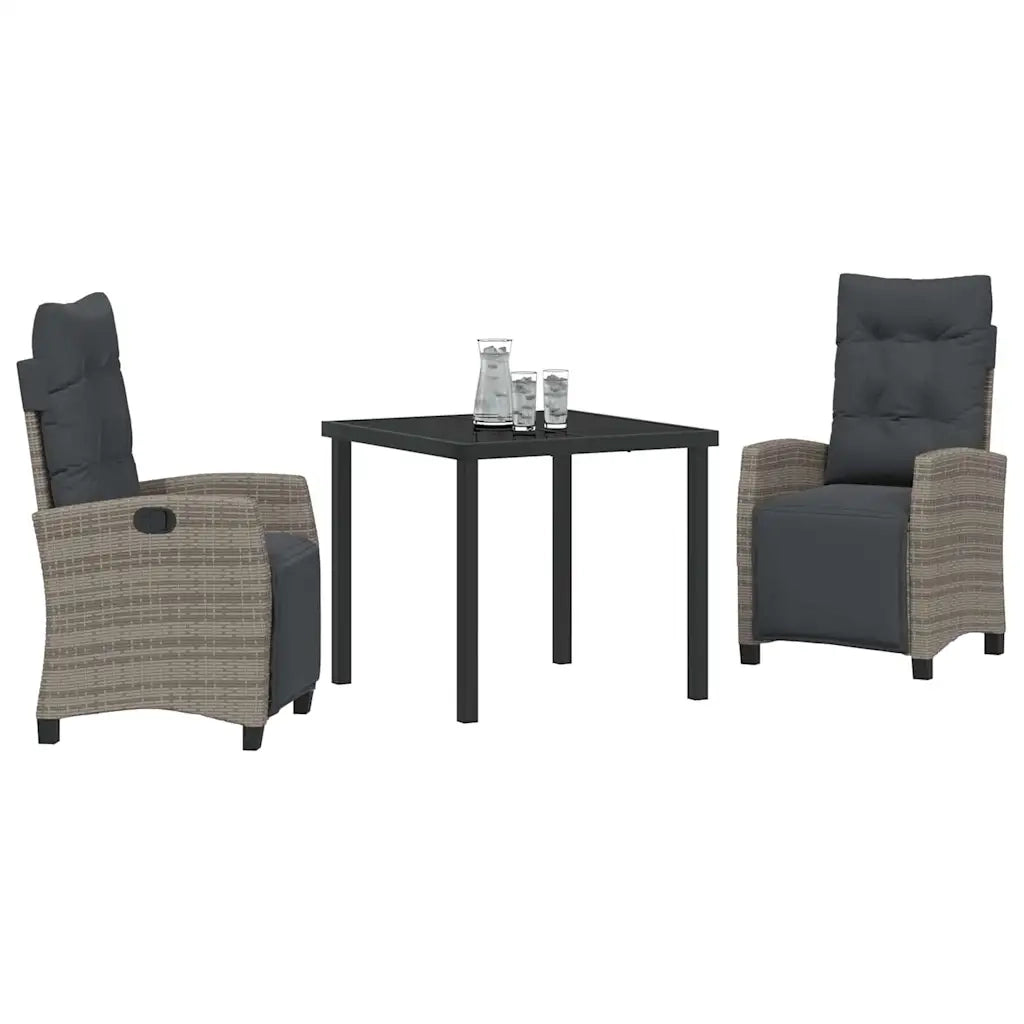 Set da Pranzo per Giardino con cuscino 3 pcs Grigio polyrattan