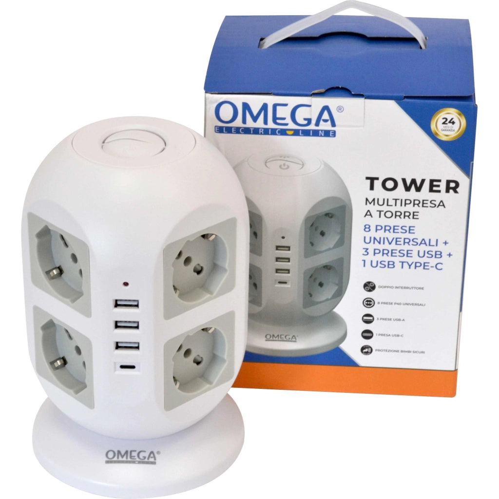 TOWER MULTIPRESA A TORRE 8 PRESE UNIVERSALI P40 E 4 USB