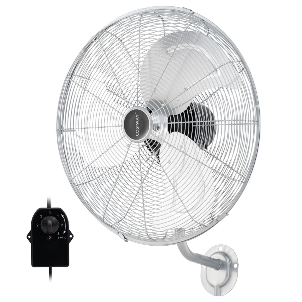 Ventilatore a parete da 51cm con 3 velocit¨¤ oscillazione a 85¡ã e testa inclinabile a 30¡ã, Ventilatore in metallo Argento