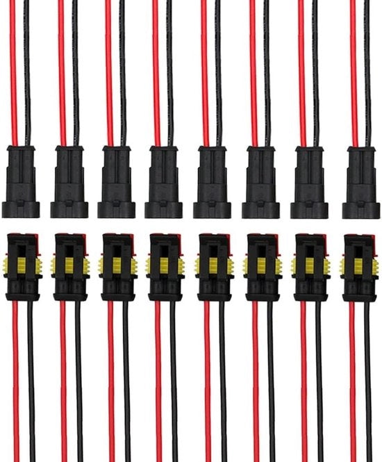 Set di Connessioni Elettriche Auto Acqua-Resistenti 8 pezzi con Cavi 16 AWG - Kit di Connessioni Elettriche per Auto e Camion - Set di Connessioni Elettriche con Fermo Chiusura
