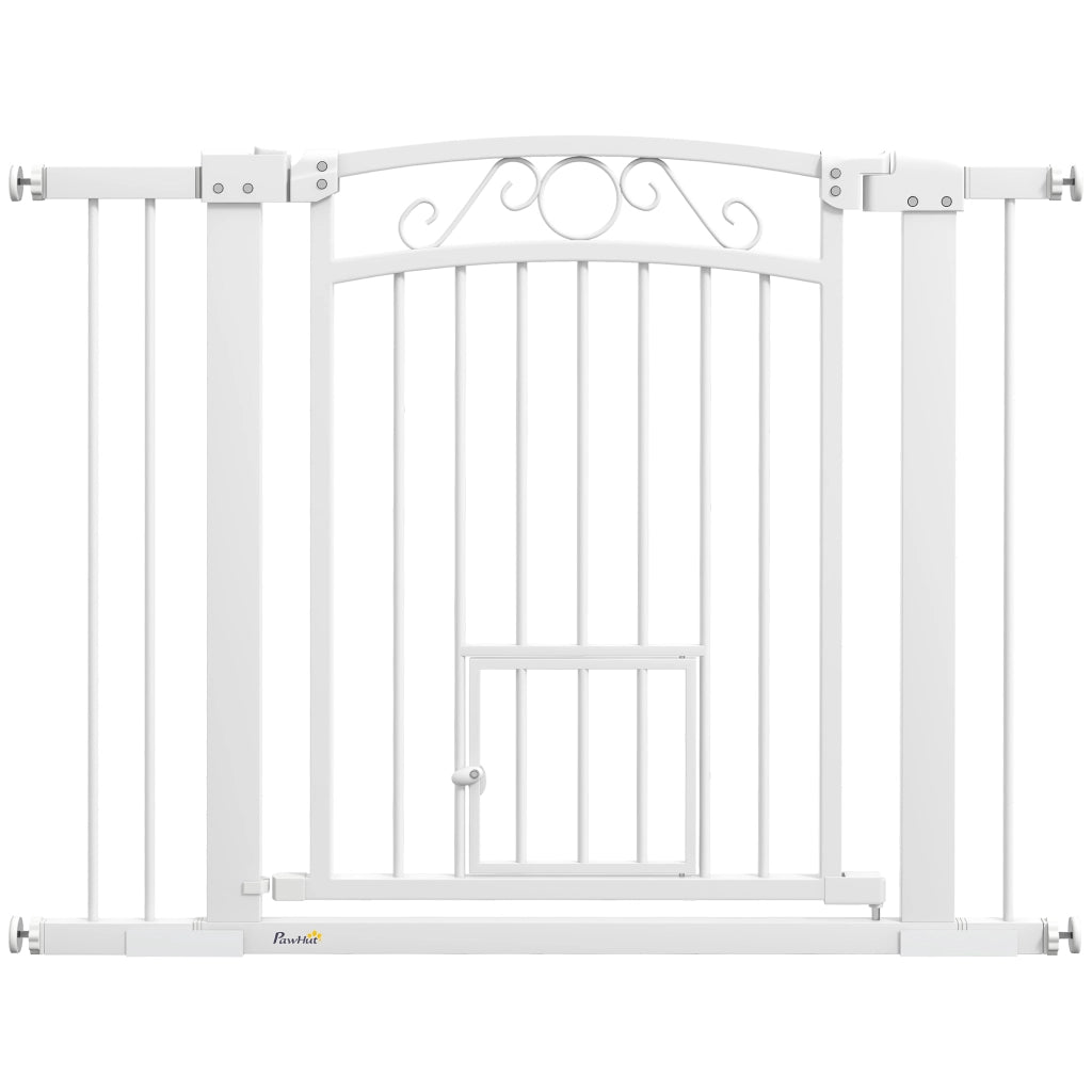 EasyComfort Cancellino per Cani Regolabile con Estensioni, Porta per Gatti e Apertura a Una Mano, 76-104x77cm, Bianco