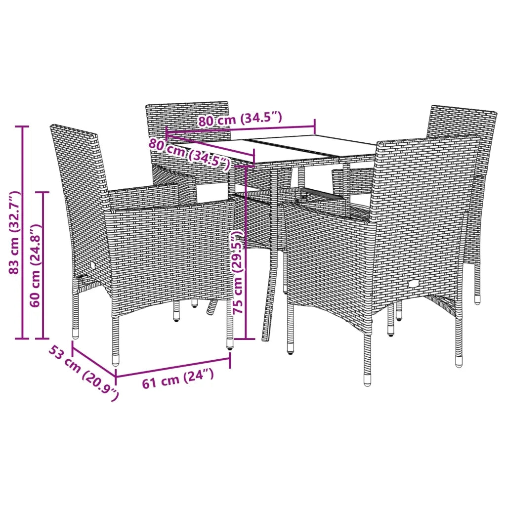 Set Pranzo da Giardino 5pz con Cuscini Polyrattan e Vetro 3278612