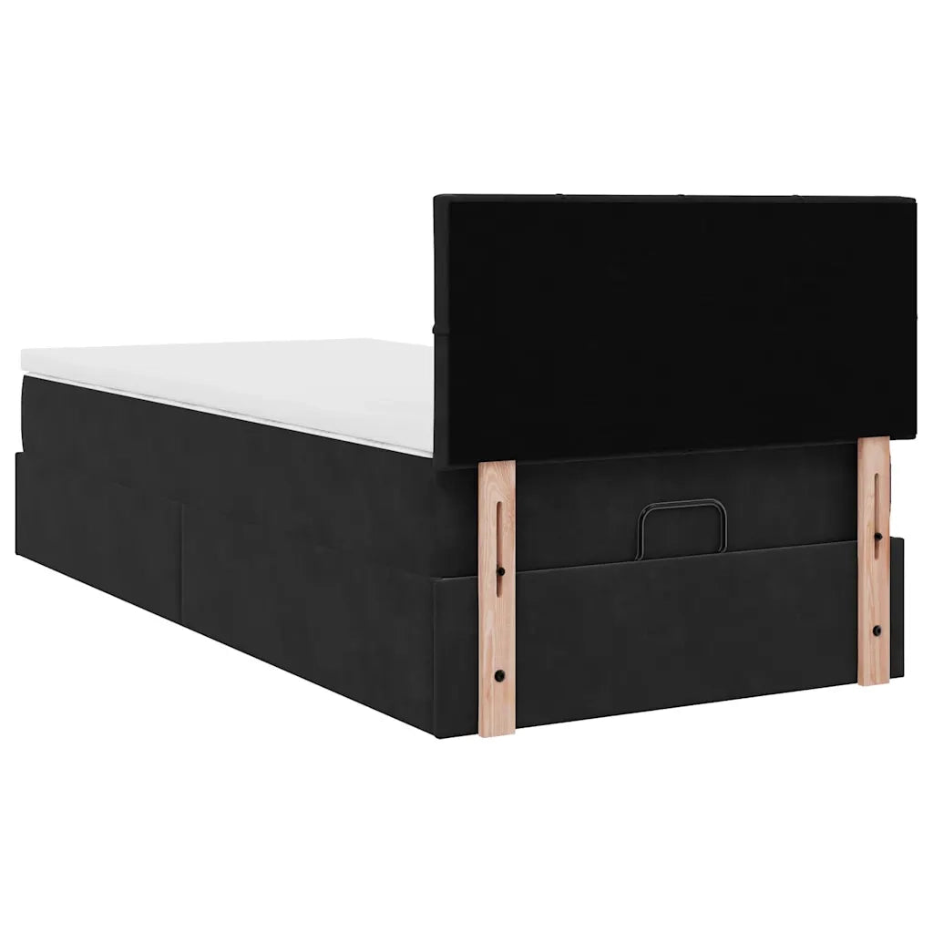 Struttura Letto Pouf con Materasso Nero 90x200 cm in Velluto 3312598