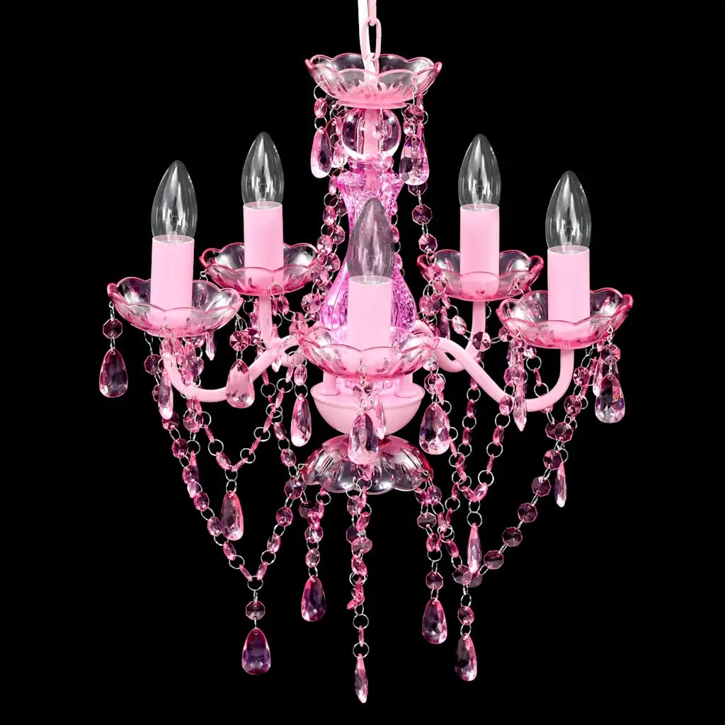 Lampadario in Cristallo 5 Lampadine Rosa 240310