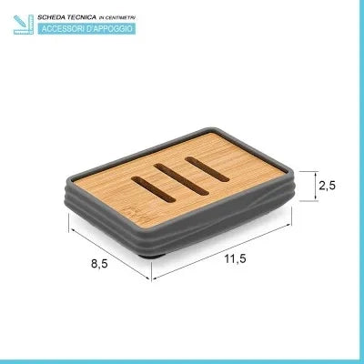 Porta sapone da appoggio grigio in abs e bambù Wave