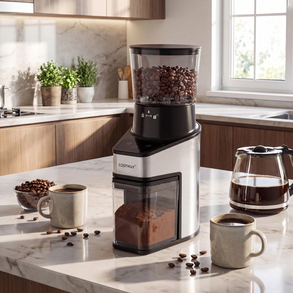 Macina caff¨¨ elettrico con 60 livelli di macinatura, Macinacaff¨¨ antistatico con dispaly e timer 150 W
