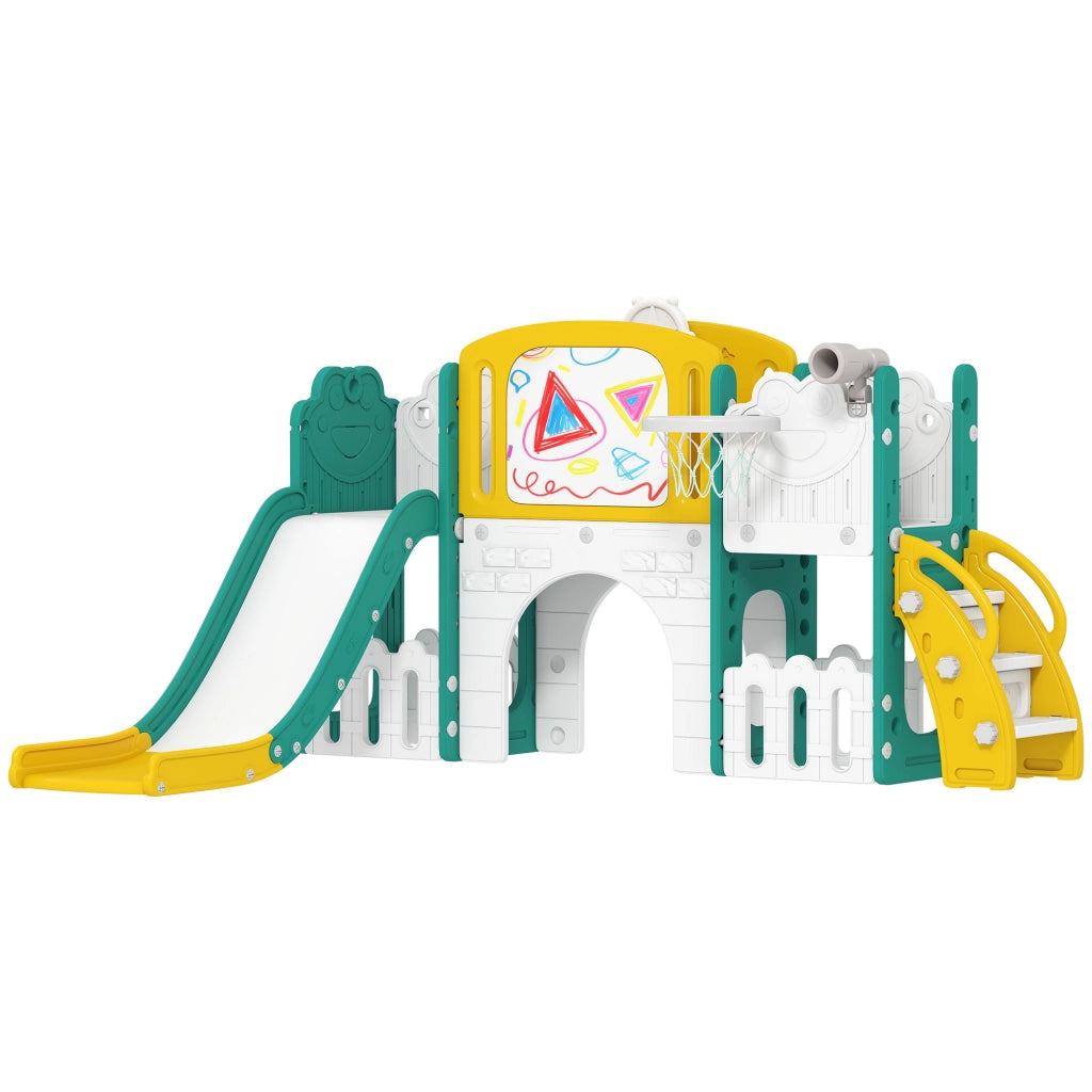 Casa gioco per bambini ¨C zephmum ¨C Giallo e verde, scivolo, cestino basket