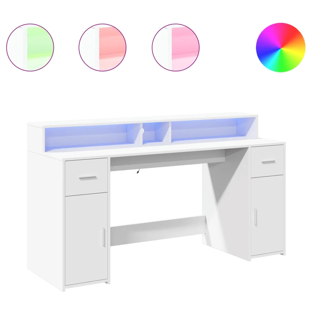 Scrivania con Luci LED Bianca 160x55x91 cm in Legno Multistrato