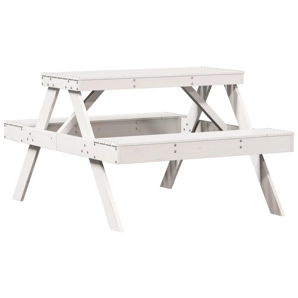 Tavolino da Giardino | Tavolo da Picnic Bianco 105x134x75 cm in Legno Massello di Pino