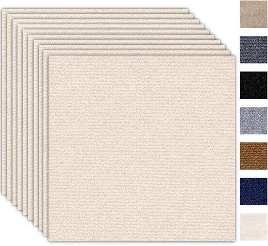 Tegoli per tappeti, autoadesivi, 30 x 30 cm, 0,9 m², tappeto con retro, panno di pavimento duraturo per abitazione, ufficio, negozio, beige, 10 pezzi