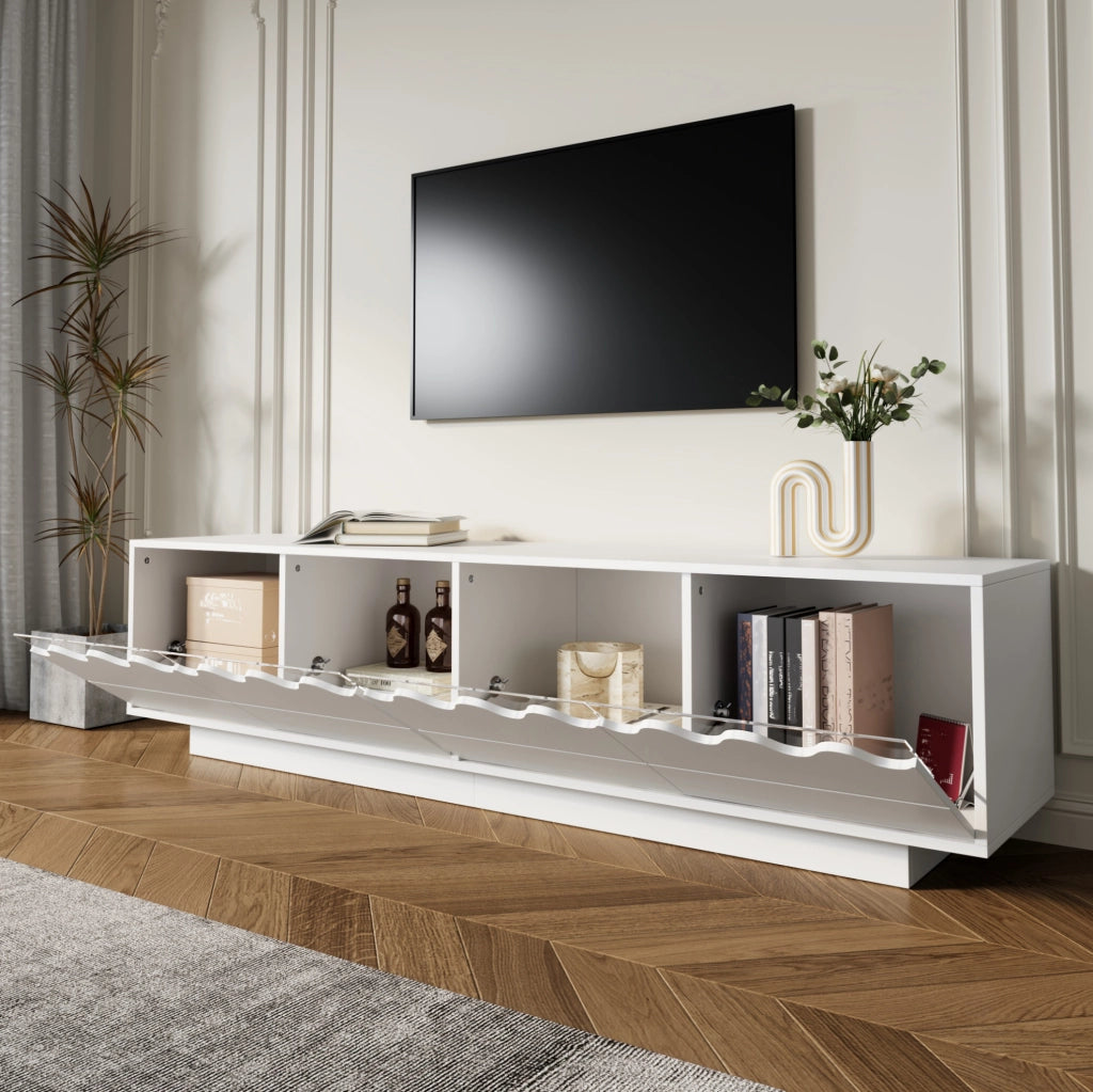 Mobile TV bianco 170 cm con 4 ante e design ondulato