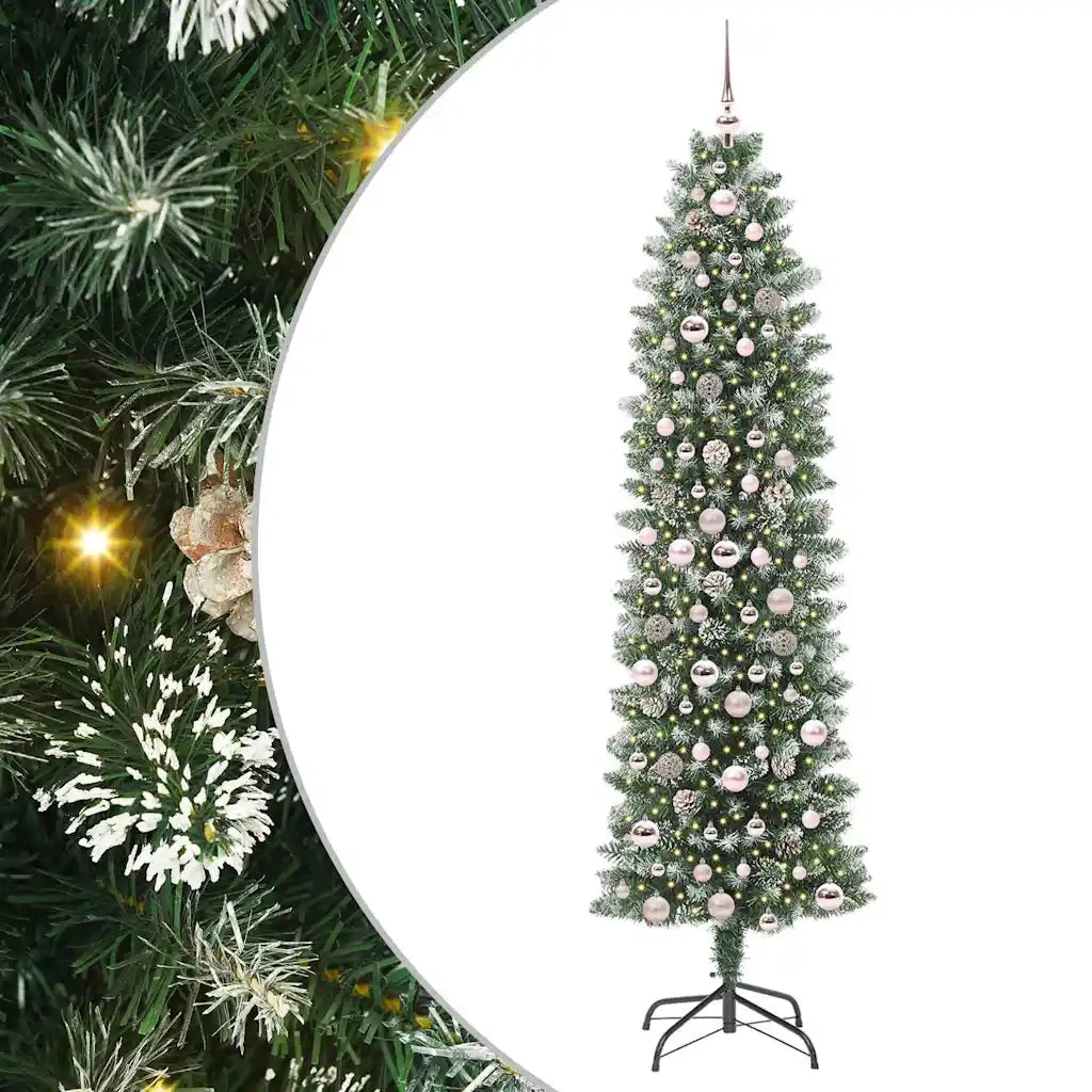 Albero di Natale Artificiale-Albero Natalizio Sottile Verde e Bianco 210 cm 597658