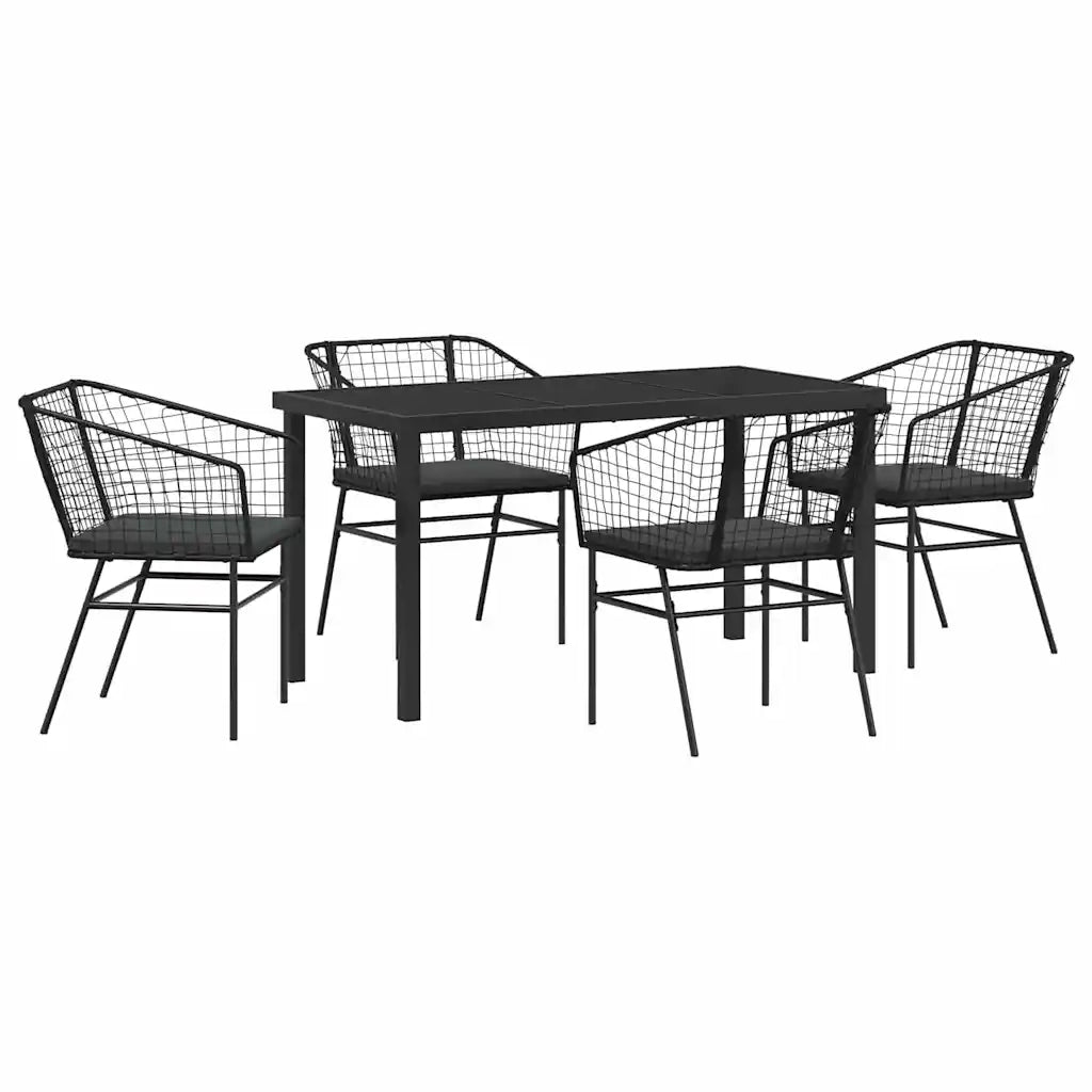 Set da Pranzo per Giardino 5 pcs Nero polyrattan