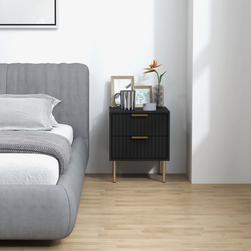 Comodino ¨C Minimal ¨C nero, acciaio, 2 cassetti