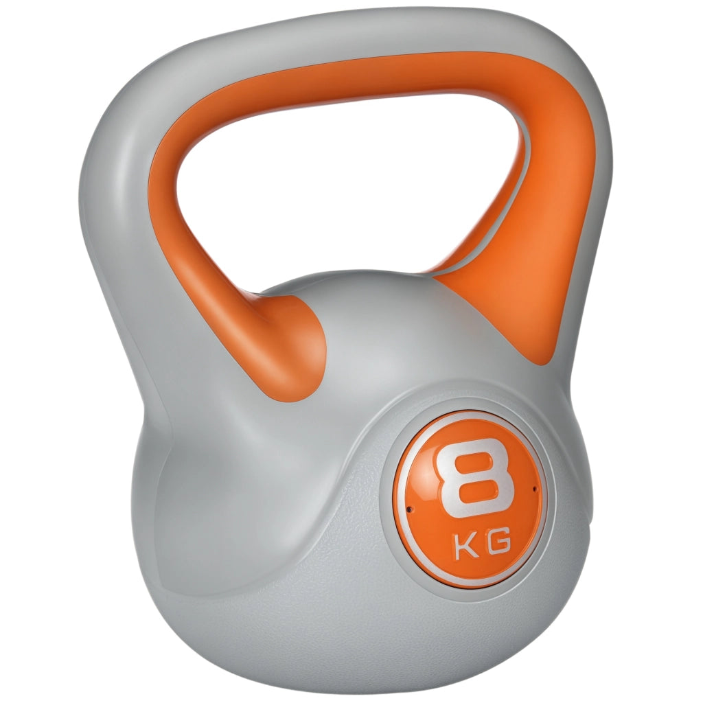 EasyComfort Kettlebell 8kg in PU e Sabbia con Base Piatta e Impugnatura per Stacchi, Squat e Sollevamenti, 20x14x24 cm, Arancione