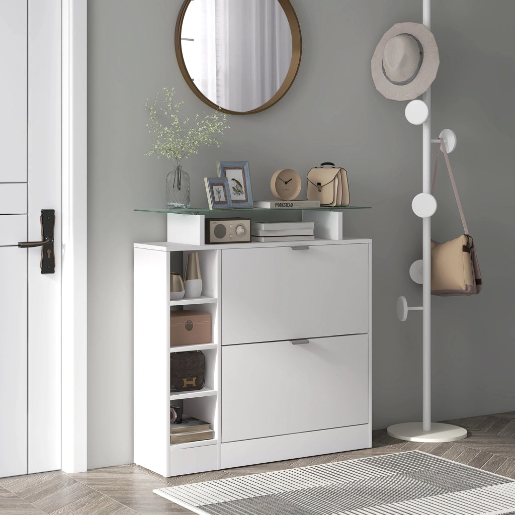 Mobiletto per Scarpe con Cassetti e Ripiani Aggiustabili ¨C Minimal ¨C Bianco 89x25x92 cm
