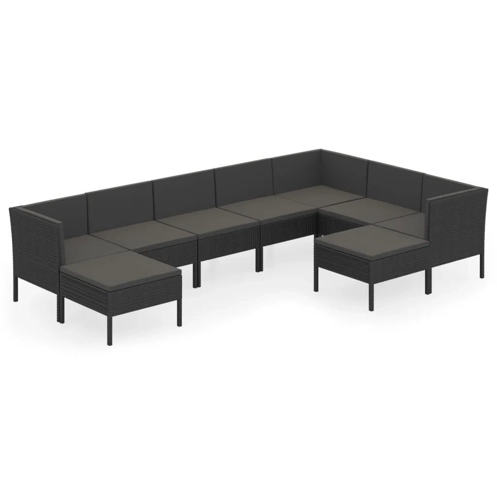 Set Divani da Giardino 9 pz con Cuscini in Polyrattan Nero 3094433