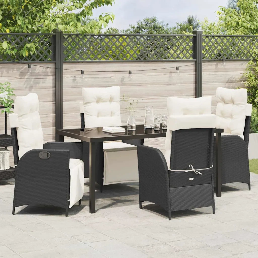 Set da Pranzo per Giardino con cuscino 5 pcs Nero polyrattan