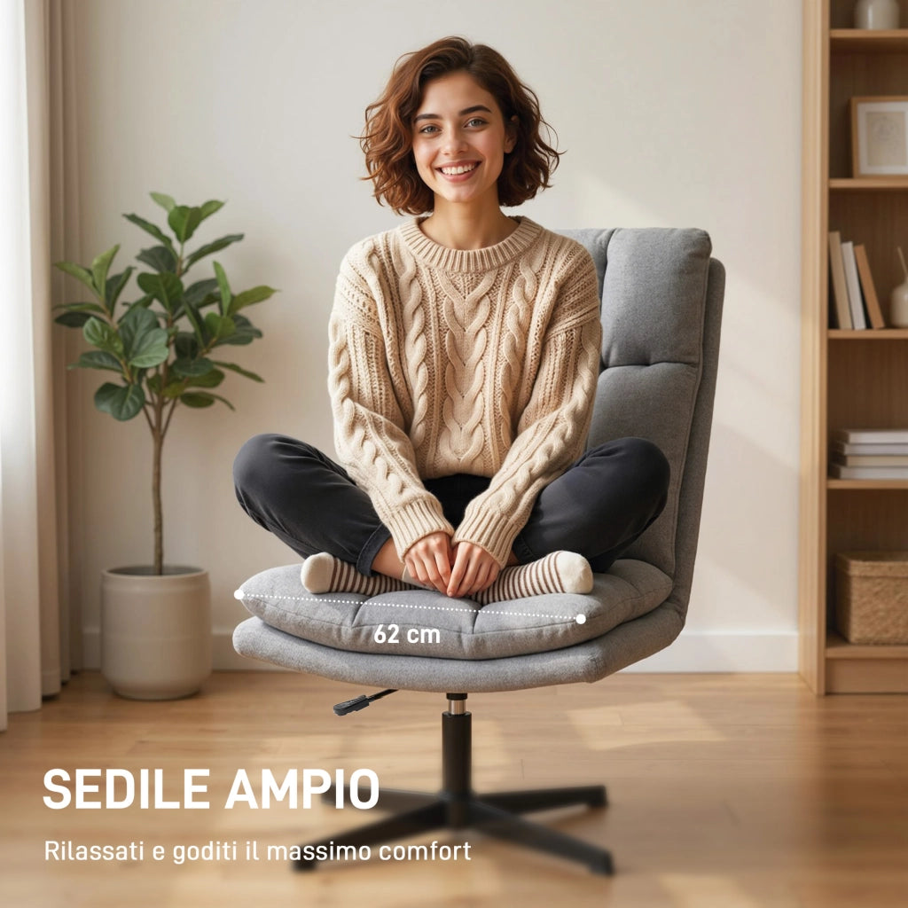 Sedia Girevole Tessuto Effetto Lino ¨C Zephmum ¨C Grigio Chiaro Metallo 63x75x92-102 cm
