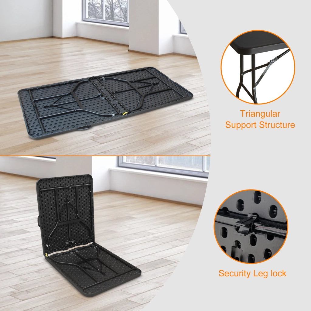 Tavolo pieghevole portatile pesante da 180 cm con maniglia; tavolo pieghevole; tavolo pieghevole multifunzionale per feste picnic in campeggio dentro e all'aperto; capacità peso 135 KG (nero)