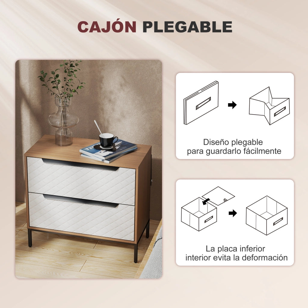 Cassettiera con 2 Cassetti Tessuto Diamante ¨C Zephmum ¨C Naturale e Bianco