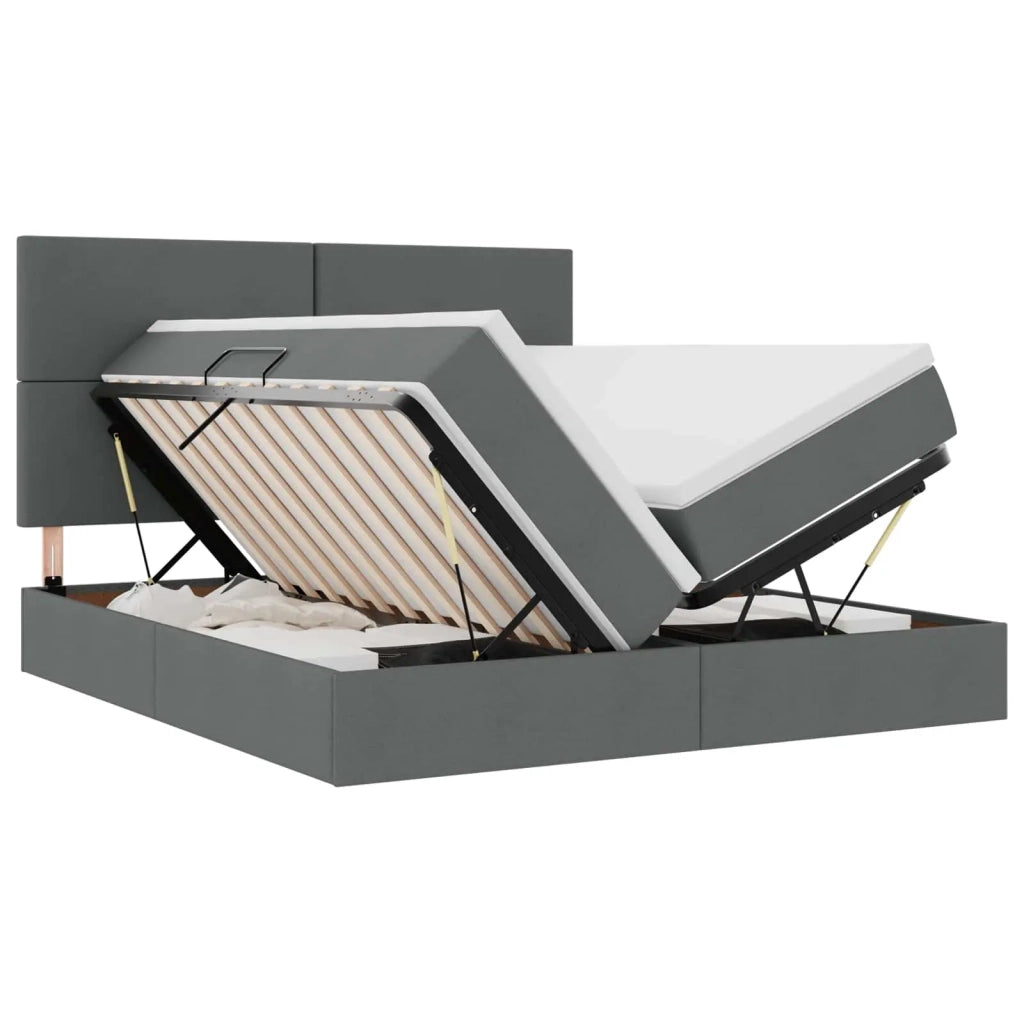 Letto con testiera Grigio scuro 200 x 200 cm Tessuto