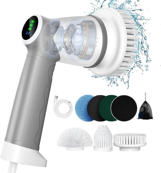 Asciugamano elettrico manuale per bagno - Display a LED Spin Scrubber - 6 teste di spazzola - uso domestico pavimento gomma - Tipo C rapida ricarica - 2 modalità macchina di pulizia