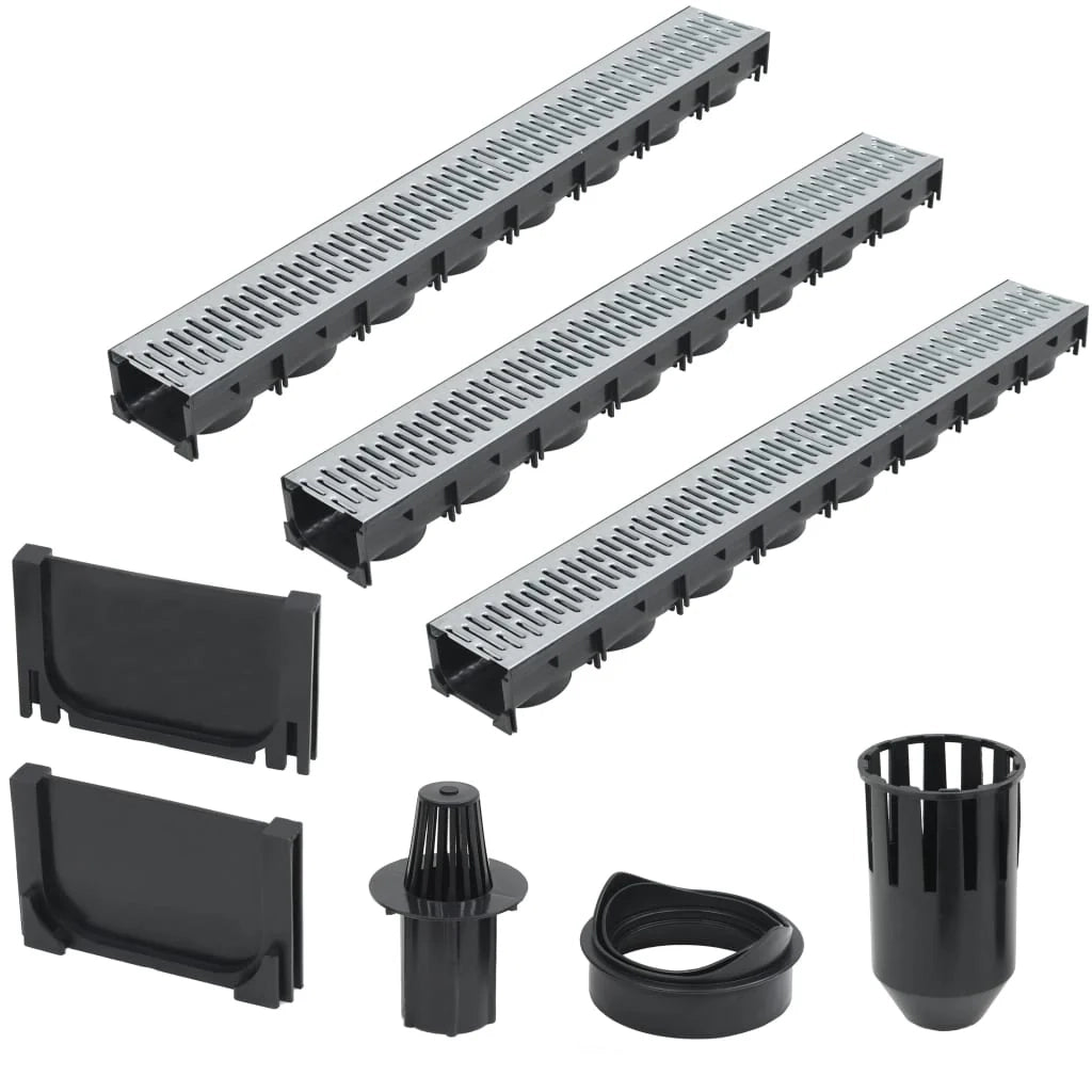Set di 3 canaline di drenaggio in acciaio per drenaggio vialetto 100 cm patio esterno 02_0002993