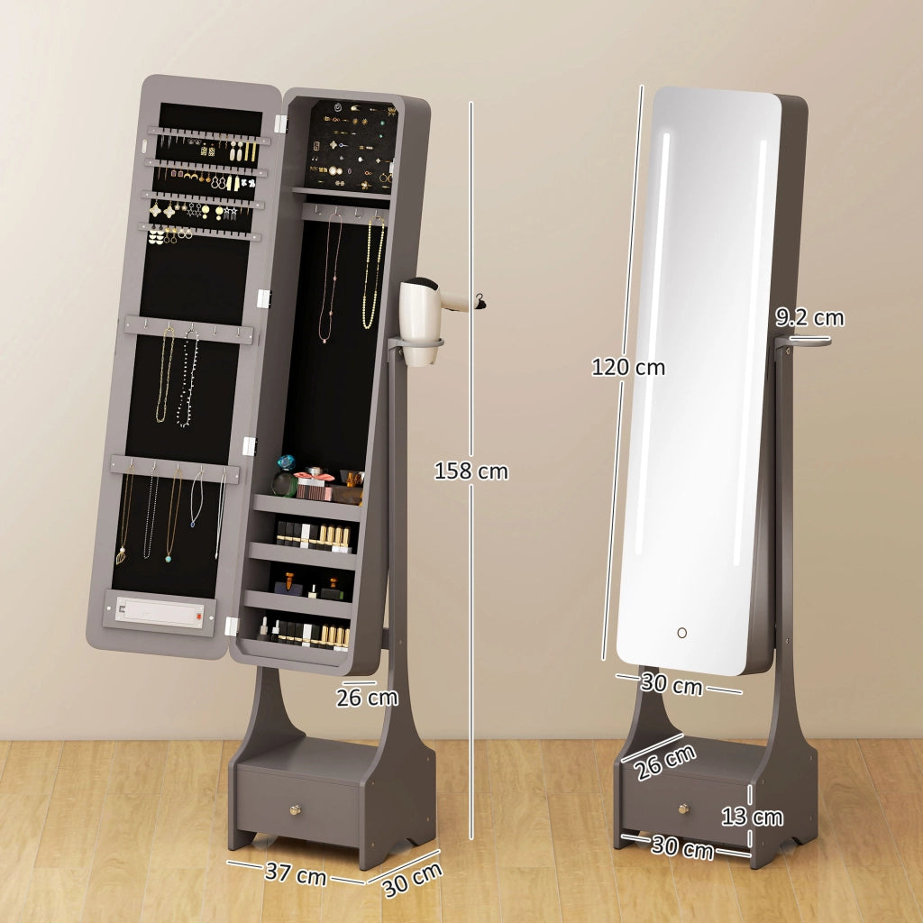 Armadio Gioielli con Luci LED e Specchio ¨C Minimal ¨C Grigio