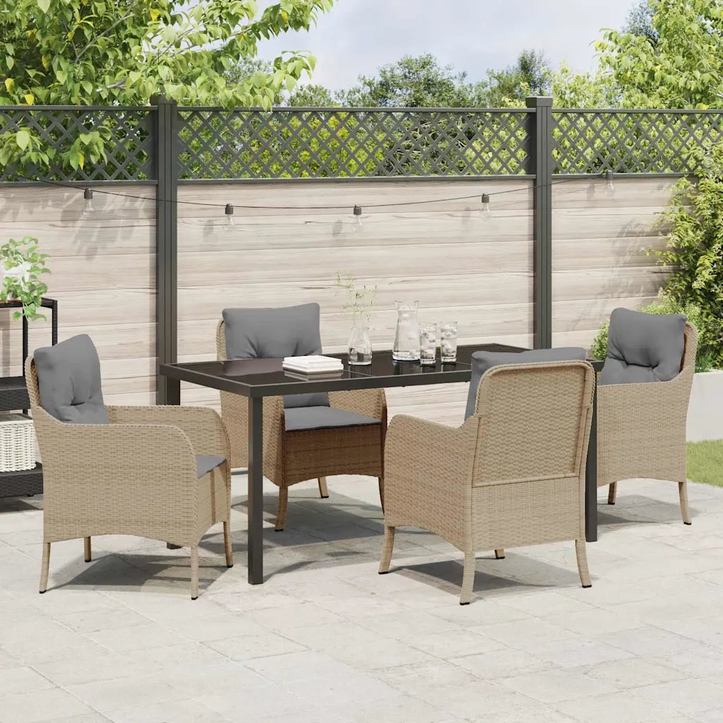 Set da Pranzo per Giardino con cuscino 5 pcs Beige polyrattan