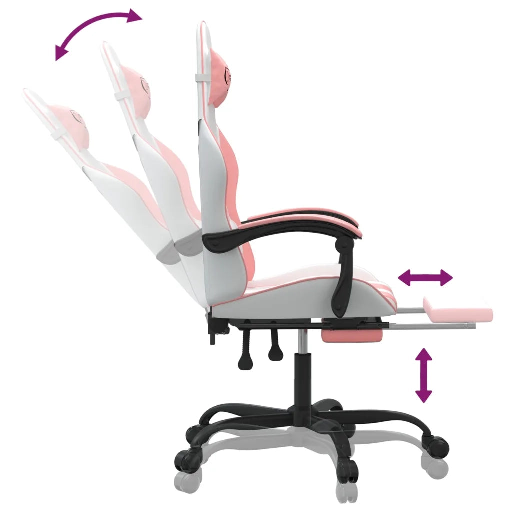 Sedia da Gaming con Poggiapiedi Bianco e Rosa in Similpelle 3143911