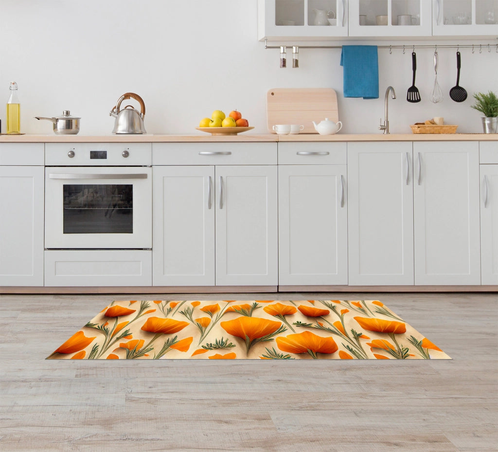 Tappeto passatoia fantasia made in Italy antiscivolo lavabile aderente PapaveroArancio - 50x400 cm
