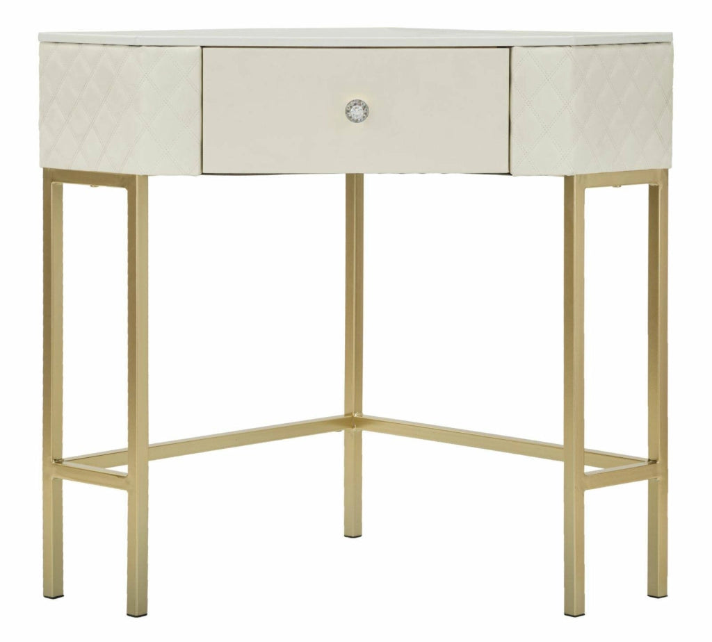 Consolle Viscardo, Tavolo multiuso, Mobiletto d'appoggio, Scrivania da corridoio, 85x60 h77 cm, Bianco e Oro