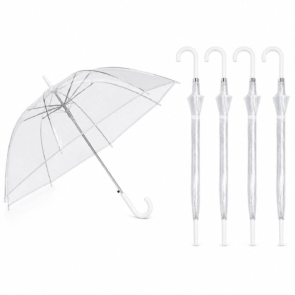 Kit 5 Ombrelli Automatici Trasparenti Bianchi 8 Stecche per Matrimoni Eventi Cerimonie